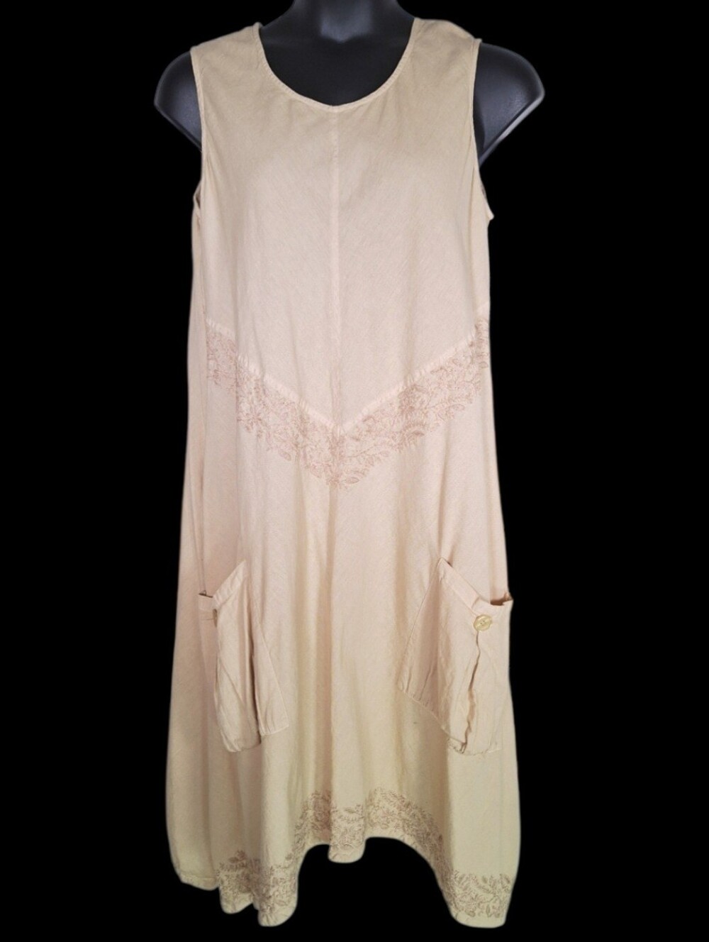 Y2K Serengeti Midi Dress L Cotton Linen Boho Lagenlook Fairy Grunge Mori Kei